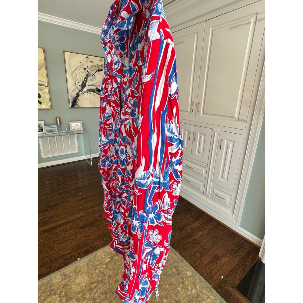 Tommy Hilfiger Womens Red Blue‎ Tropical Floral Fleur Button Up Blouse Large - Picture 8 of 8